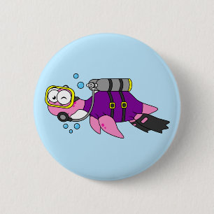 Illustration Of A Loch Ness Monster Scuba Diver. 6 Cm Round Badge