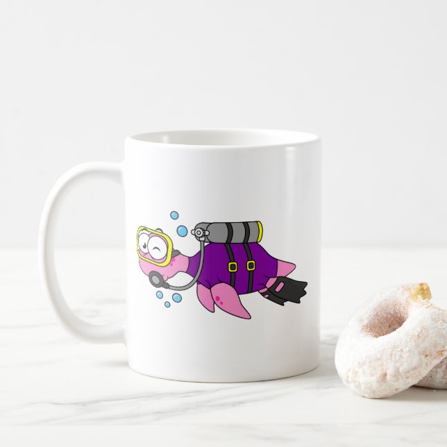 Illustration Of A Loch Ness Monster Scuba Diver. Coffee Mug (With Donut)