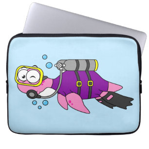 Illustration Of A Loch Ness Monster Scuba Diver. Laptop Sleeve