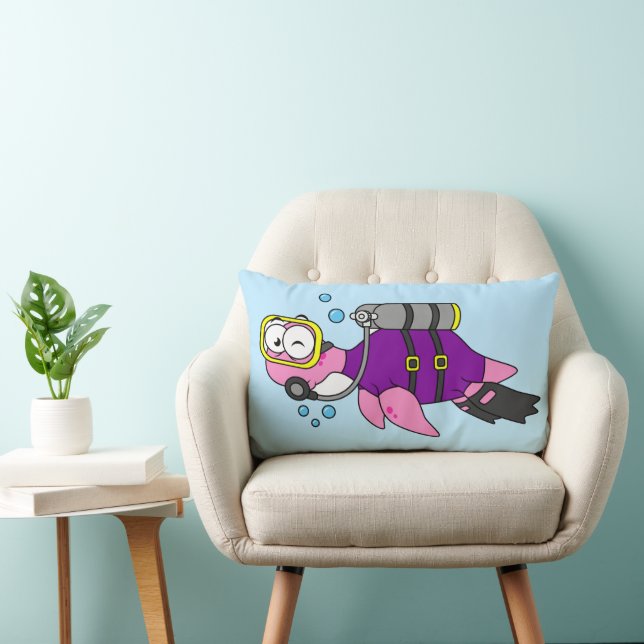 Illustration Of A Loch Ness Monster Scuba Diver. Lumbar Cushion (Chair)