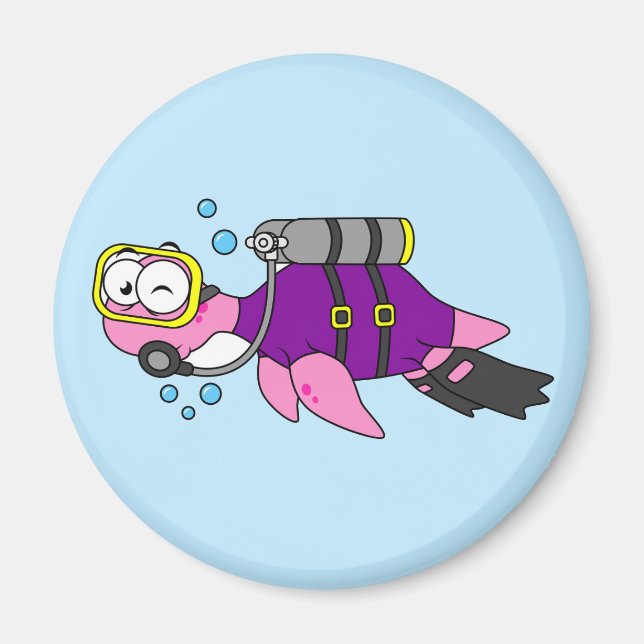 Illustration Of A Loch Ness Monster Scuba Diver. Magnet (Front)