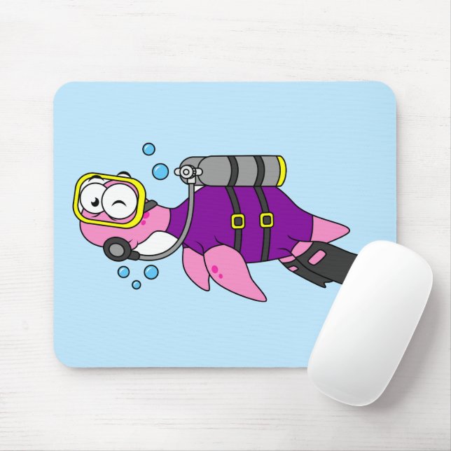 Illustration Of A Loch Ness Monster Scuba Diver. Mouse Pad (With Mouse)