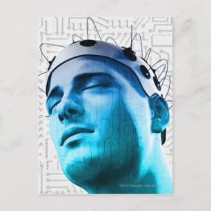 Illustration of a man wearing a cap of electrodes postcard