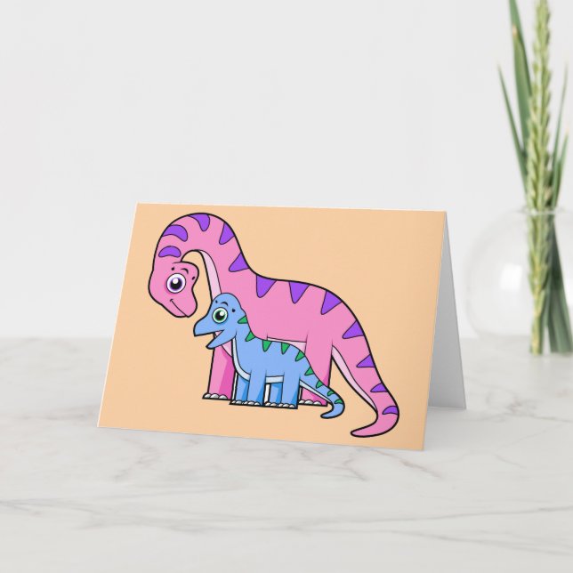 Illustration Of A Mother And Child Brachiosaurus. Card