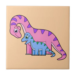 Illustration Of A Mother And Child Brachiosaurus. Ceramic Tile