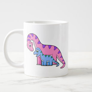 Illustration Of A Mother And Child Brachiosaurus. Large Coffee Mug