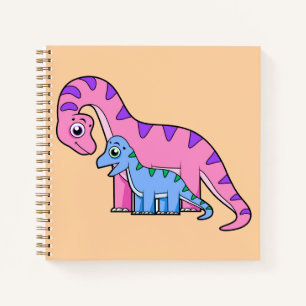 Illustration Of A Mother And Child Brachiosaurus. Notebook