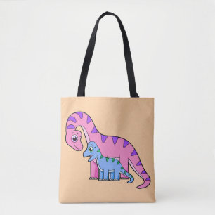 Illustration Of A Mother And Child Brachiosaurus. Tote Bag