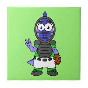 Illustration Of A Parasaurolophus Baseball Catcher Ceramic Tile