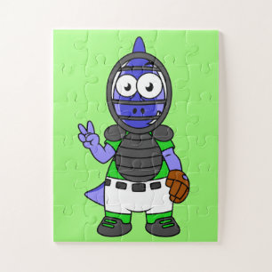 Illustration Of A Parasaurolophus Baseball Catcher Jigsaw Puzzle