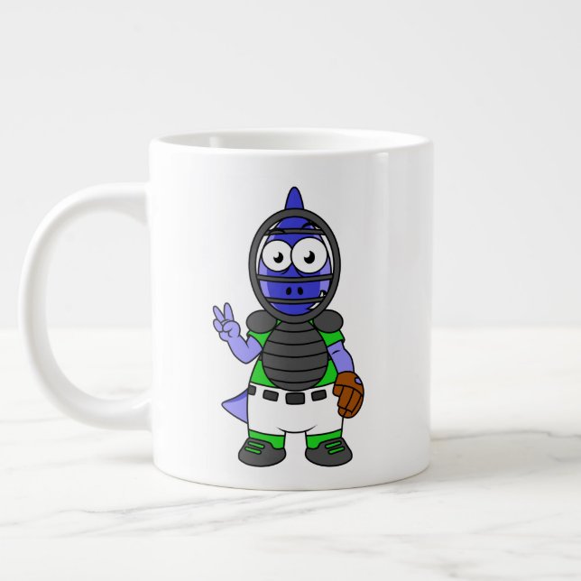 Illustration Of A Parasaurolophus Baseball Catcher Large Coffee Mug (Left)