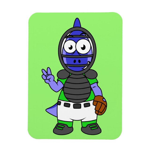 Illustration Of A Parasaurolophus Baseball Catcher Magnet (Vertical)