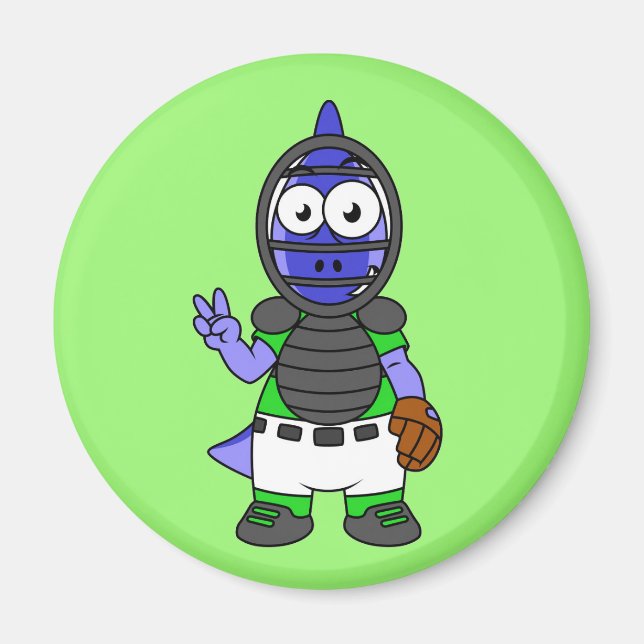 Illustration Of A Parasaurolophus Baseball Catcher Magnet (Front)