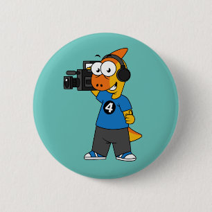 Illustration Of A Parasaurolophus Camera Operator. 6 Cm Round Badge