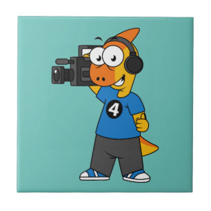 Illustration Of A Parasaurolophus Camera Operator. Ceramic Tile