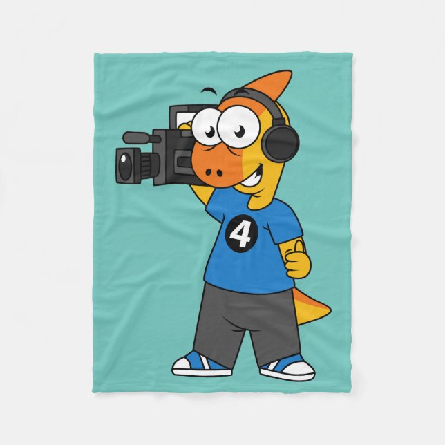 Illustration Of A Parasaurolophus Camera Operator. Fleece Blanket (Front)