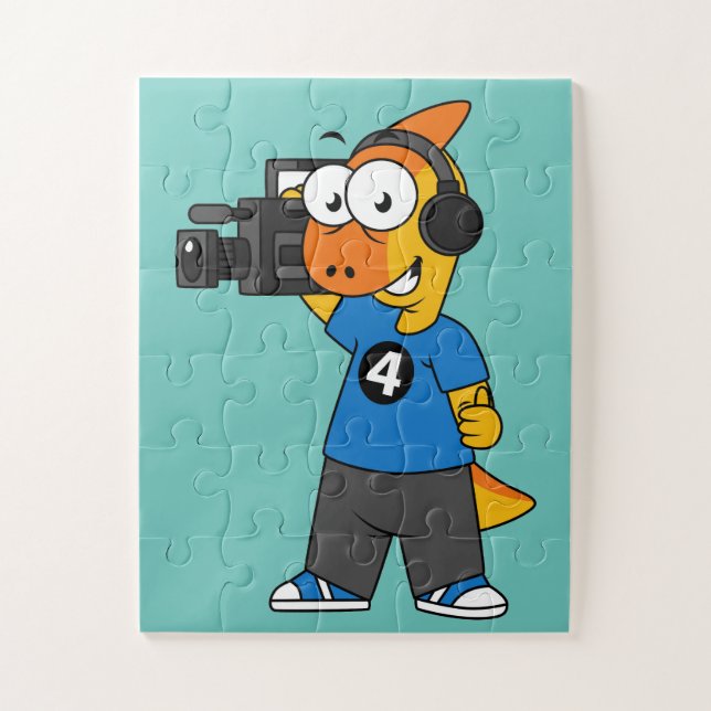 Illustration Of A Parasaurolophus Camera Operator. Jigsaw Puzzle (Vertical)
