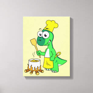 Illustration Of A Parasaurolophus Dinosaur Cooking Canvas Print