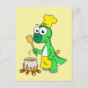 Illustration Of A Parasaurolophus Dinosaur Cooking Postcard