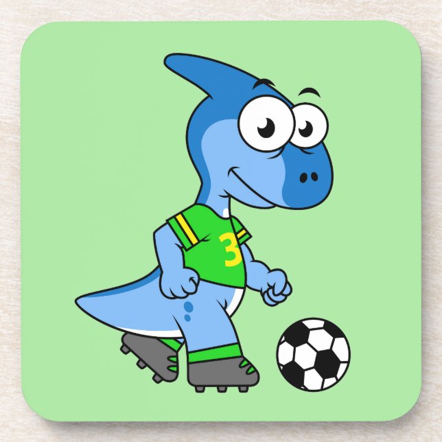 Illustration Of A Parasaurolophus Playing Soccer. Coaster (Front)