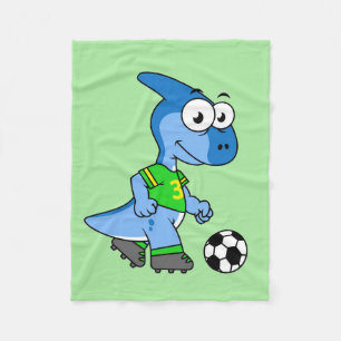 Illustration Of A Parasaurolophus Playing Soccer. Fleece Blanket
