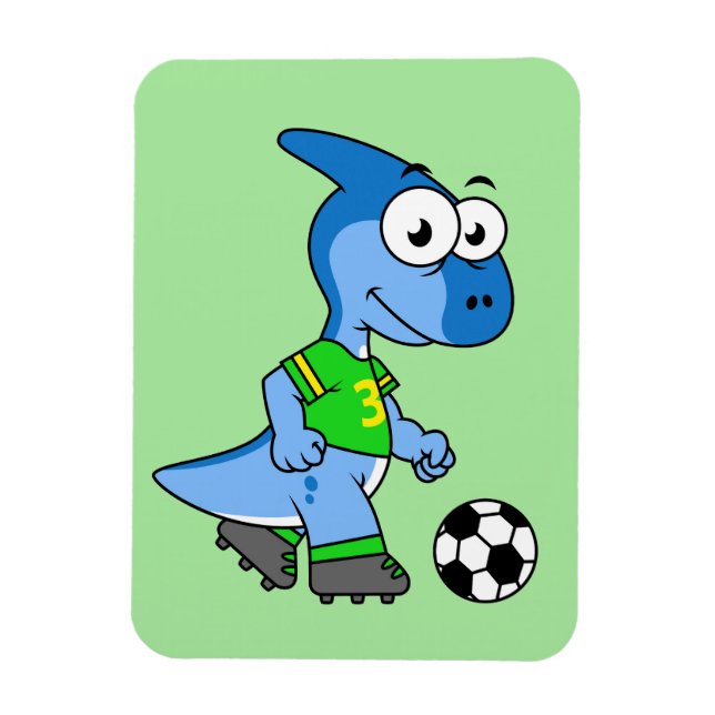 Illustration Of A Parasaurolophus Playing Soccer. Magnet (Vertical)