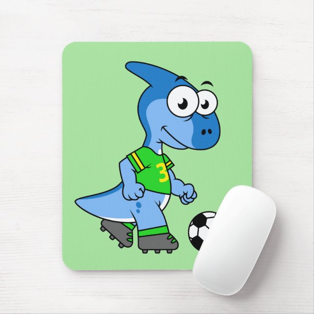Illustration Of A Parasaurolophus Playing Soccer. Mouse Pad (With Mouse)