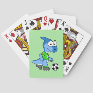 Illustration Of A Parasaurolophus Playing Soccer. Playing Cards