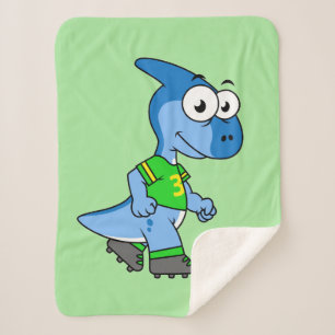 Illustration Of A Parasaurolophus Playing Soccer. Sherpa Blanket