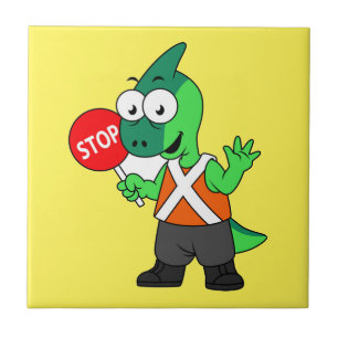 Illustration Of A Parasaurolophus Traffic Enforcer Ceramic Tile