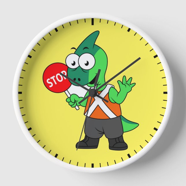 Illustration Of A Parasaurolophus Traffic Enforcer Clock (Front)