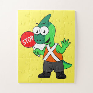 Illustration Of A Parasaurolophus Traffic Enforcer Jigsaw Puzzle