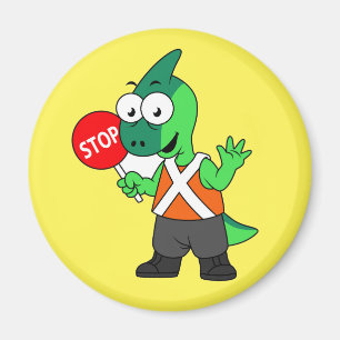 Illustration Of A Parasaurolophus Traffic Enforcer Magnet