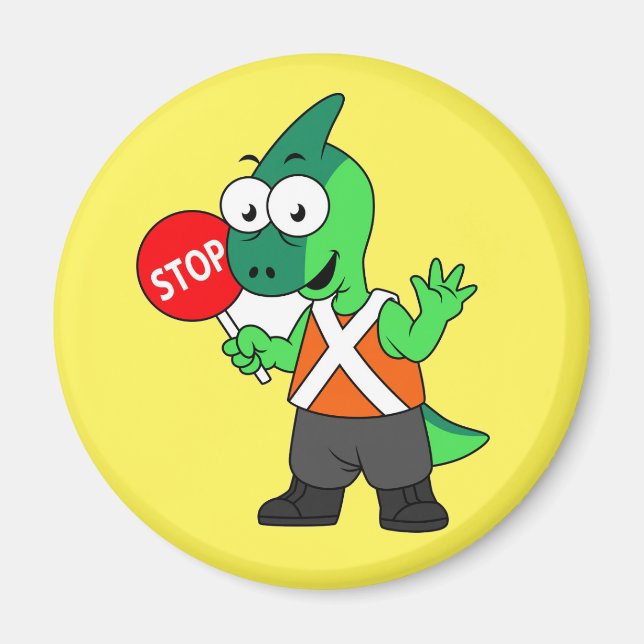 Illustration Of A Parasaurolophus Traffic Enforcer Magnet (Front)