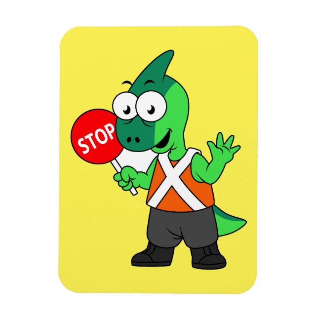 Illustration Of A Parasaurolophus Traffic Enforcer Magnet (Vertical)
