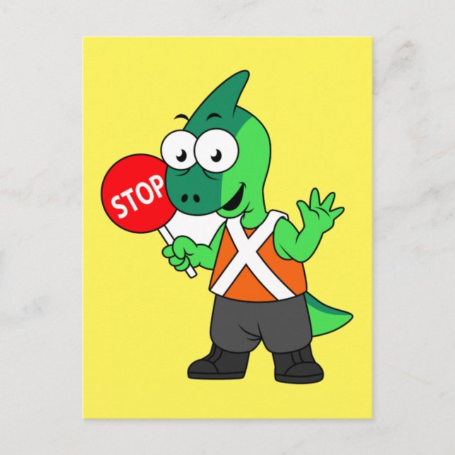 Illustration Of A Parasaurolophus Traffic Enforcer Postcard (Front)