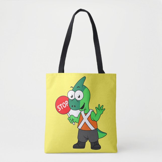 Illustration Of A Parasaurolophus Traffic Enforcer Tote Bag (Front)