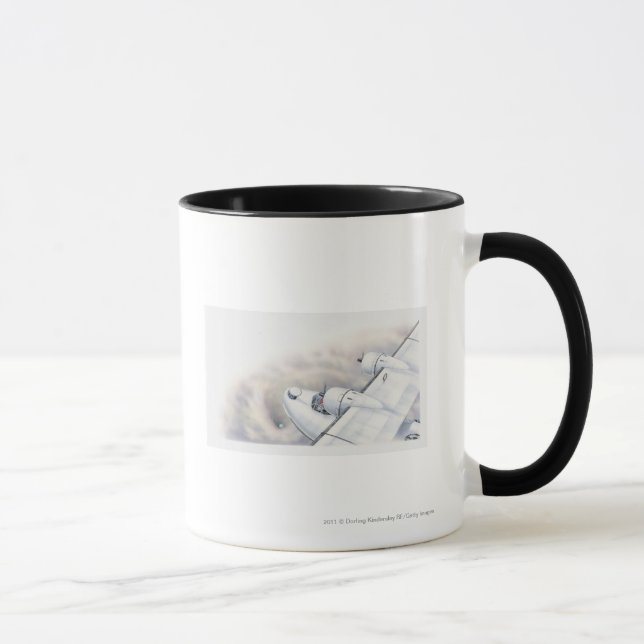 Illustration of a plane flying above wormhole mug (Right)