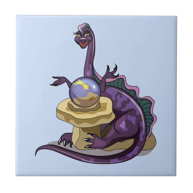 Illustration Of A Plateosaurus Fortune Teller. Ceramic Tile (Front)