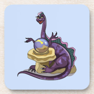 Illustration Of A Plateosaurus Fortune Teller. Coaster
