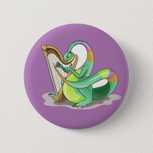 Illustration Of A Plateosaurus Playing The Harp. 6 Cm Round Badge (Front)