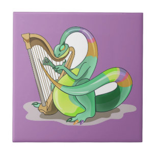Illustration Of A Plateosaurus Playing The Harp. Ceramic Tile