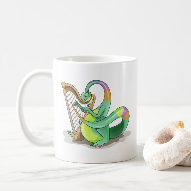 Illustration Of A Plateosaurus Playing The Harp. Coffee Mug (With Donut)