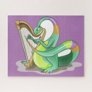 Illustration Of A Plateosaurus Playing The Harp. Jigsaw Puzzle