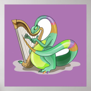 Illustration Of A Plateosaurus Playing The Harp. Poster