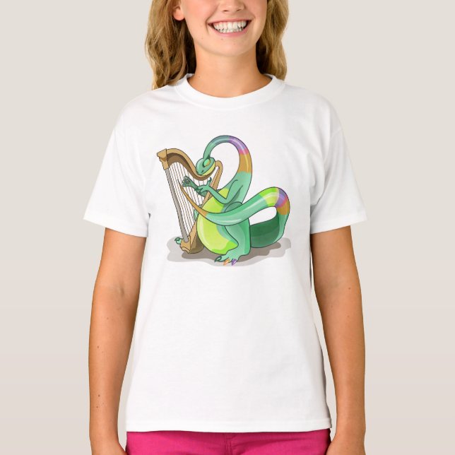 Illustration Of A Plateosaurus Playing The Harp. T-Shirt (Front)