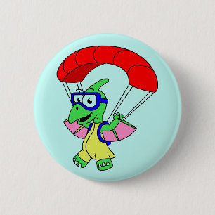 Illustration Of A Pterodactyl Parachuting. 6 Cm Round Badge