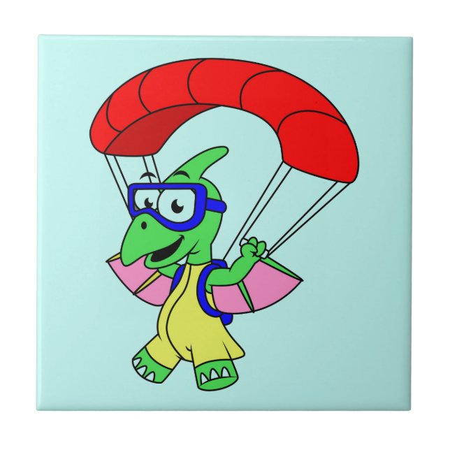 Illustration Of A Pterodactyl Parachuting. Ceramic Tile (Front)