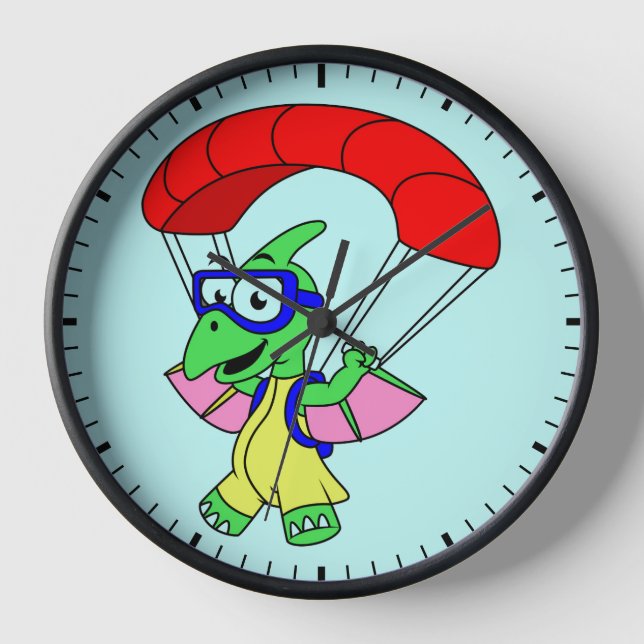 Illustration Of A Pterodactyl Parachuting. Clock (Front)