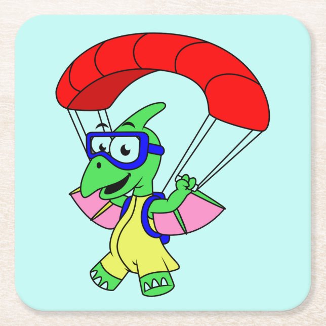 Illustration Of A Pterodactyl Parachuting. Square Paper Coaster (Front)